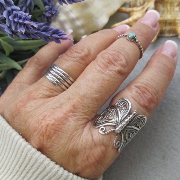 925 Sterling Silver Filigree BUTTERFLY Ring>Butterfly Wrap Around Ring,925 ring - Picture 4 of 7